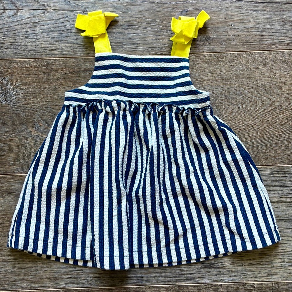 Zara Navy Stripe Dress with Yellow Accent